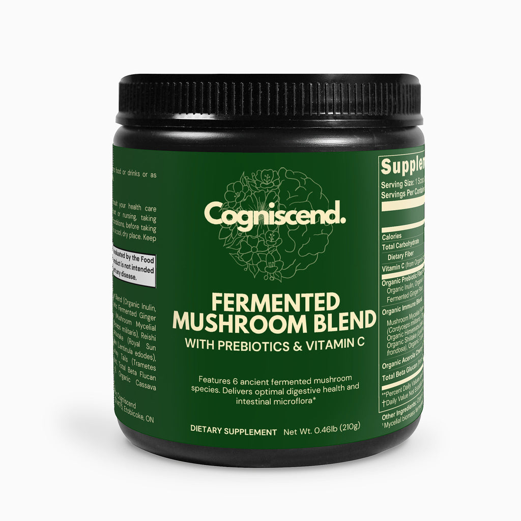 Cogniscend fermented mushroom blend supplement container on a white background